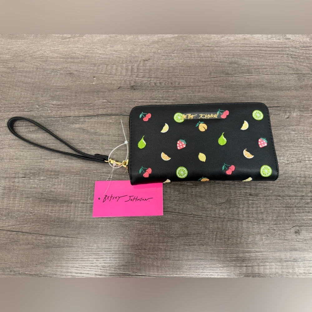 Betsey Johnson Black Wallet with Fruit Accents